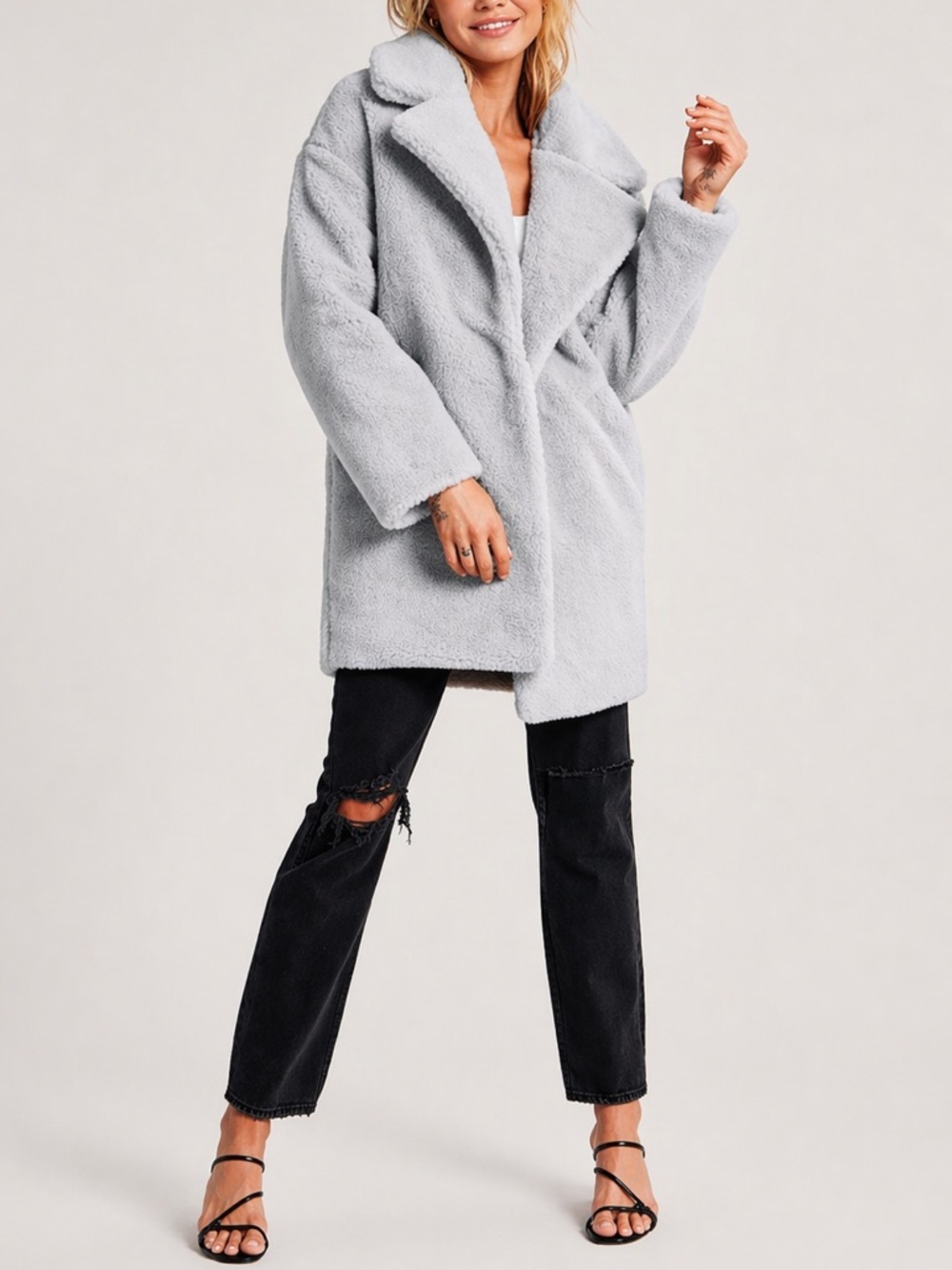 Abercrombie & Fitch Teddy Coat Furry Fuzzy Jacket Grey Size Small NEW